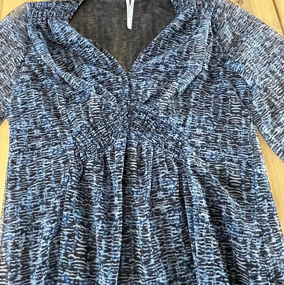 Athropologie Womens 3/4 Sleeve Mesh Multi‎ Layered Babydoll Blue Patterned Top S - Picture 3 of 4